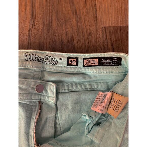 Miss Me Women's Mid Rise Ankle Skinny Mint Green Distressed Denim Jeans size 30 - Picture 4 of 10